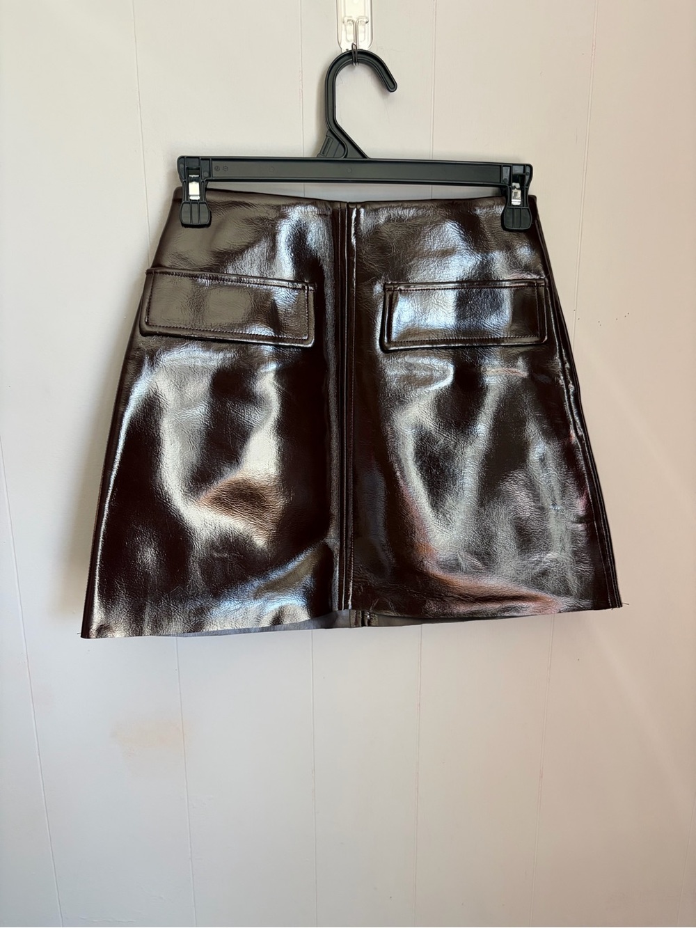 Commense Faux Leather A-Line Mini Skirt in Dark Brown
